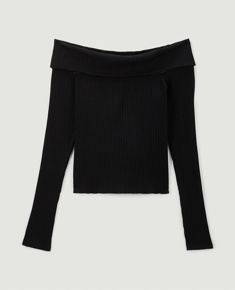 Top encolure Bardot maille côtelée noir - Pimkie