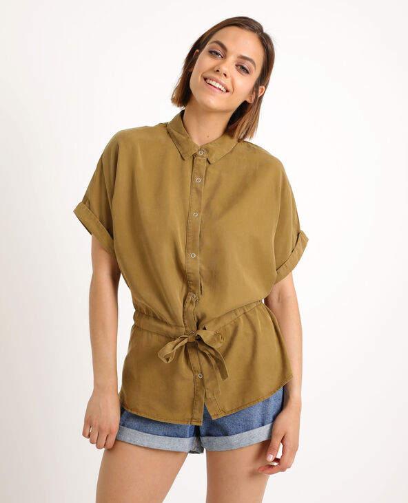 Chemisier à ceinture vert foncé - Pimkie