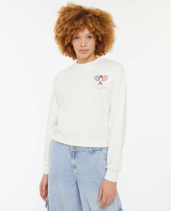 Sweat col rond avec print poitrine et dos blanc - Pimkie
