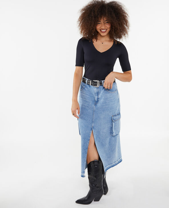 Top col V en maille noir - Pimkie