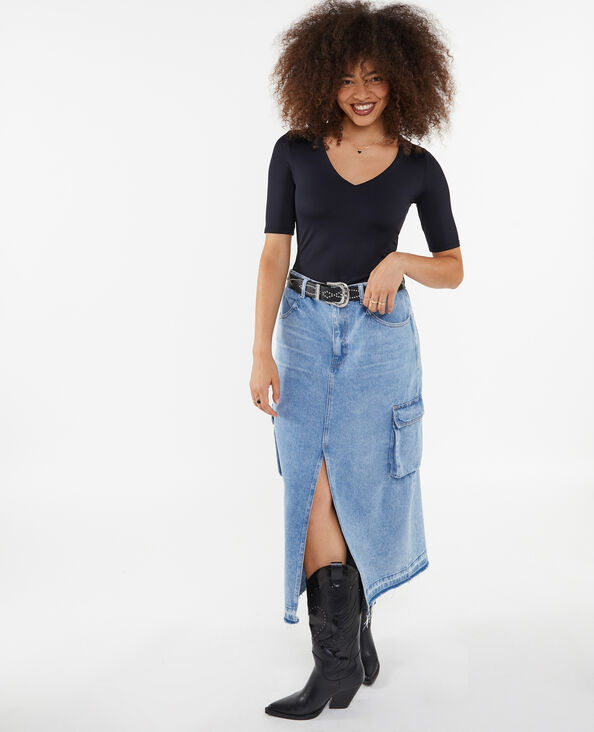 Top col V en maille noir - Pimkie