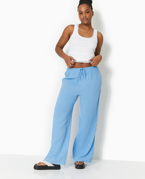 Pantalon large en gaze de coton bleu - Pimkie