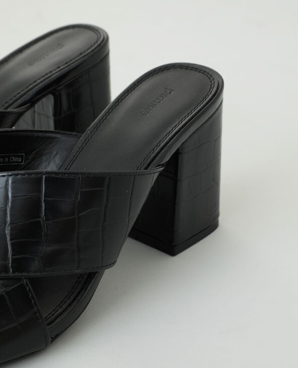 Mules à talons effet croco noir - Pimkie