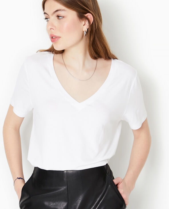 T-shirt ample col V avec viscose blanc - Pimkie