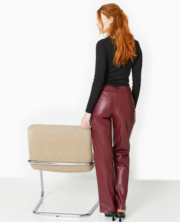 Pantalon droit taille haute en simili cuir bordeaux - Pimkie