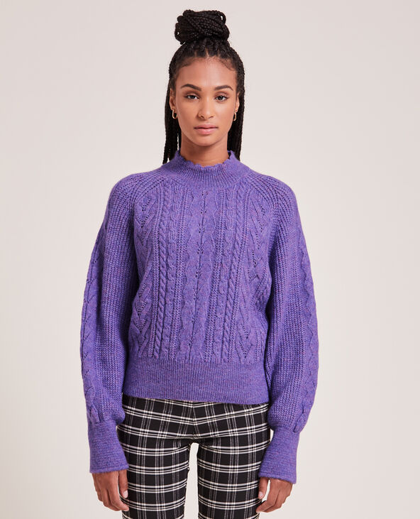 Pull maille torsadée col montant violet - Pimkie