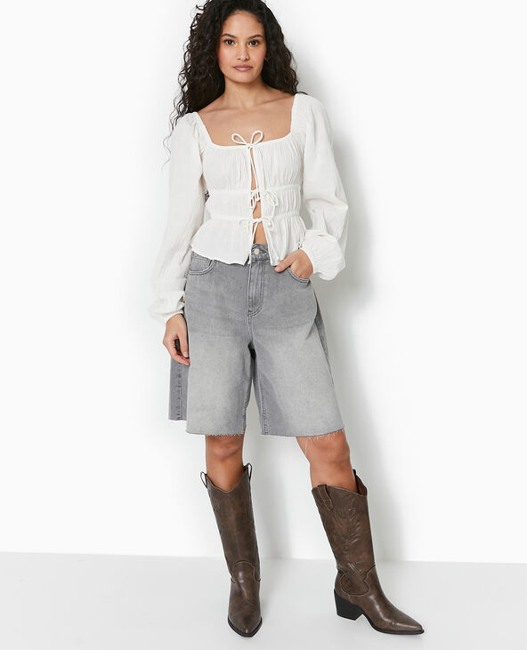 Blouse encolure Bardot avec liens à nouer écru - Pimkie