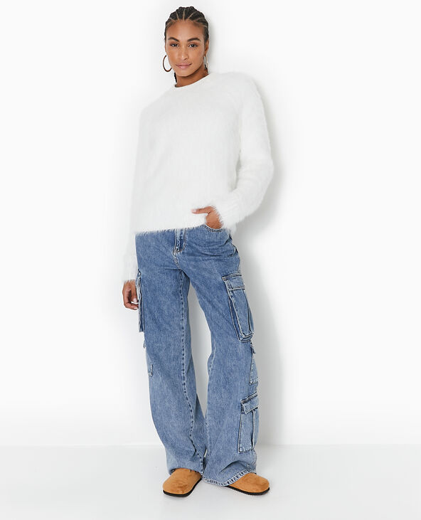 Pull col rond en maille fluffy et poilue blanc - Pimkie