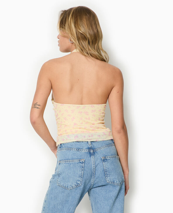 Top dos-nu en résille motif fleurs jaune - Pimkie