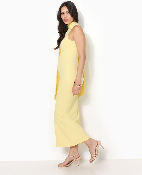 Robe longue et moulante asymétrique avec foulard Jaune pâle - Pimkie