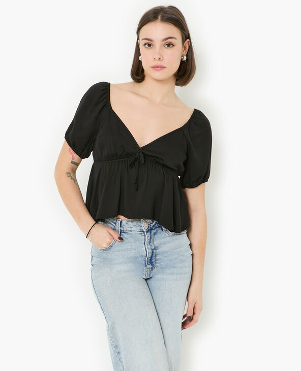 Blouse encolure V avec nœud noir - Pimkie