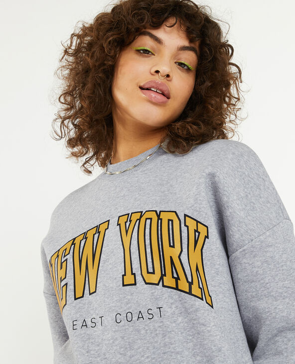 Sweat col rond avec print gris chiné - Pimkie