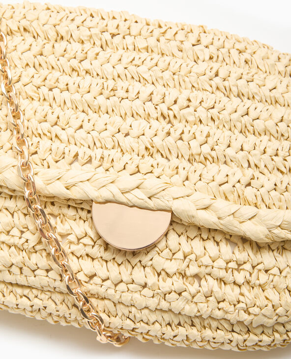 Sac en raphia avec bandoulière en chaine beige - Pimkie