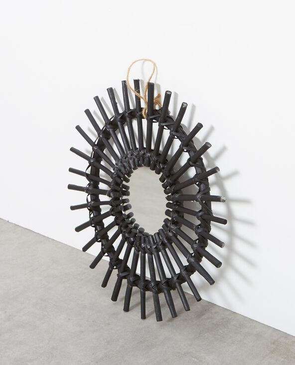 Petit miroir en rotin noir - Pimkie