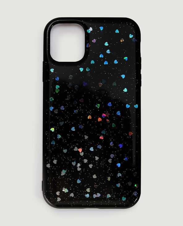 Coque iPhone "cœurs" noir - Pimkie