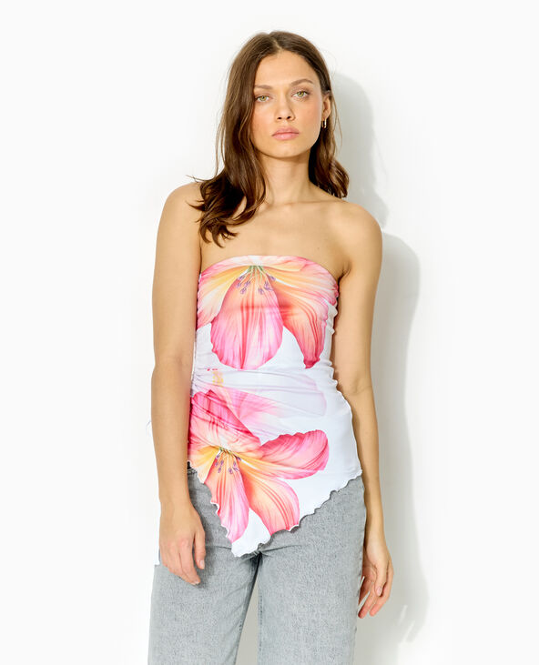 Top bustier asymétrique avec liens coulissés blanc - Pimkie