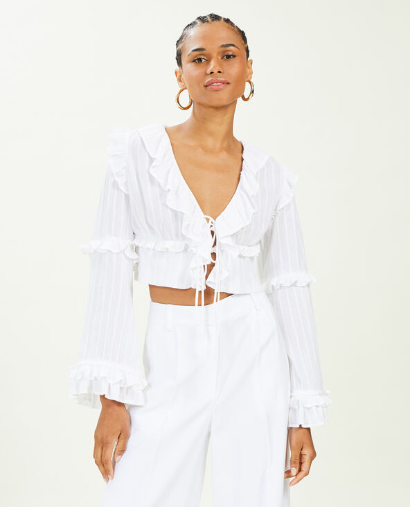Blouse courte avec volants blanc - Pimkie