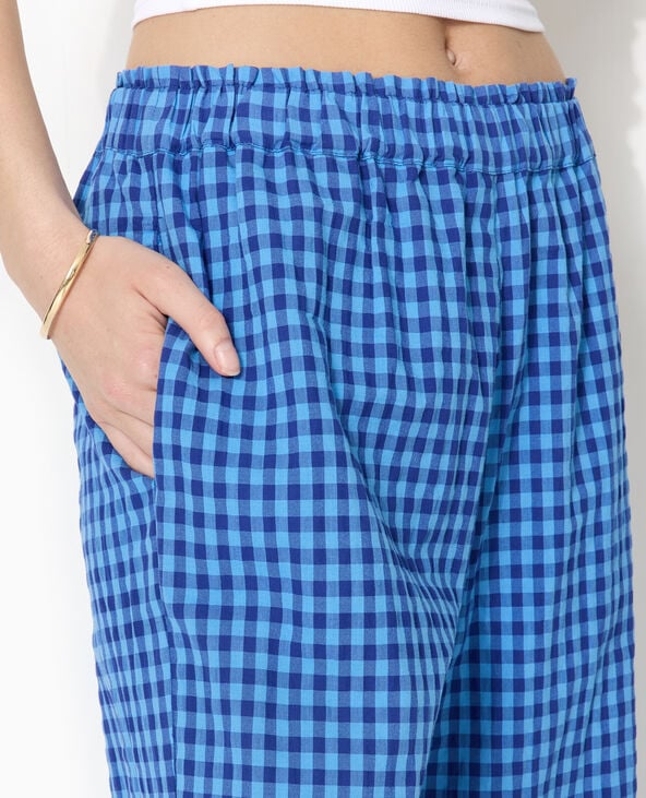 Pantalon large motif vichy bleu - Pimkie