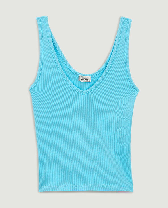 Débardeur court maille côtelée bleu turquoise - Pimkie