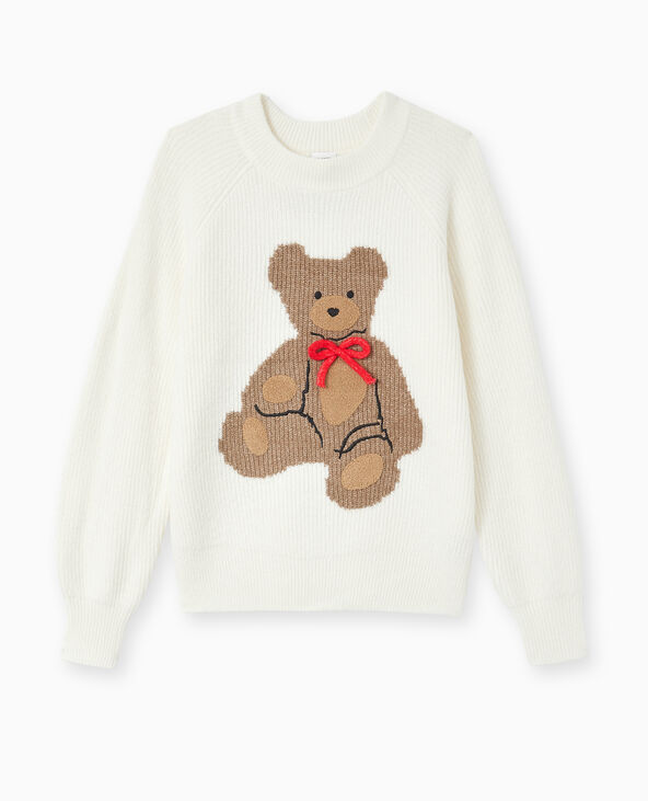 Pull oversize avec ourson et nœud blanc - Pimkie