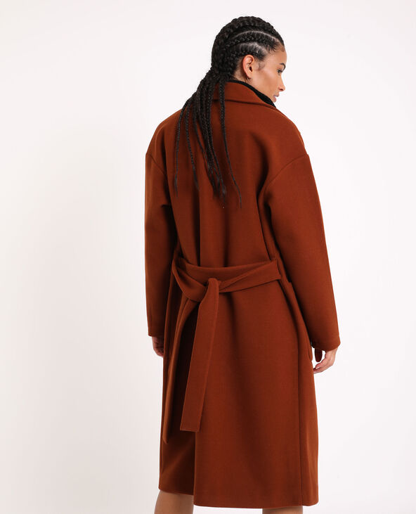 Manteau long à ceinture marron - Pimkie