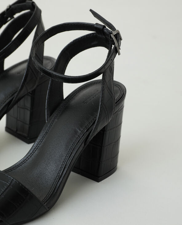 Sandales à talons effet croco noir - Pimkie