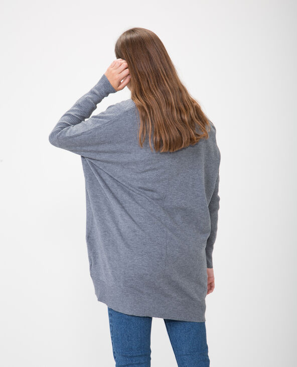 Gilet long à côtes gris chiné - Pimkie