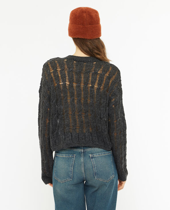 Pull en maille torsadée et ajourée effet destroy gris foncé - Pimkie
