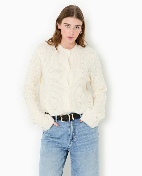 Gilet col rond avec torsades et strass blanc - Pimkie