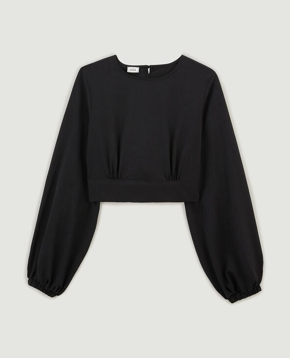 Blouse courte avec nœud dos noir - Pimkie