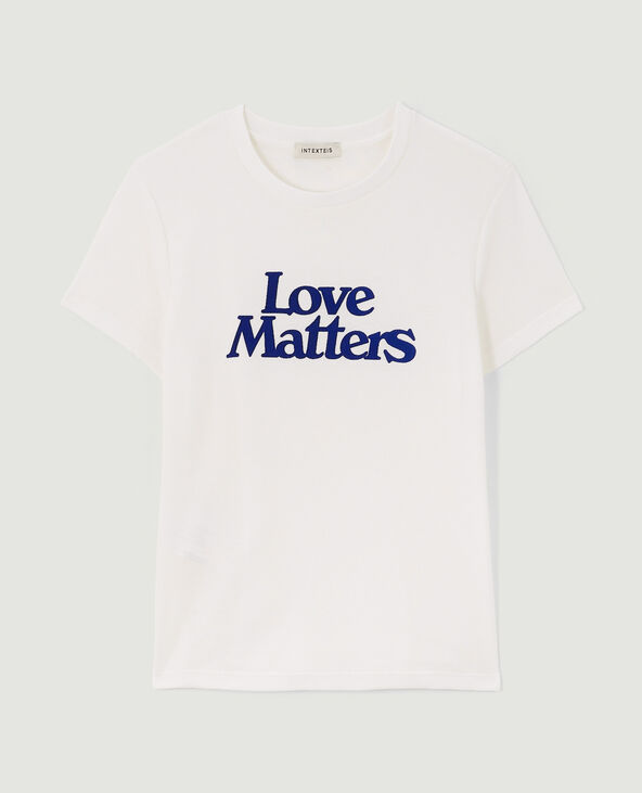 T-shirt manches courtes avec flocage velours blanc - Pimkie