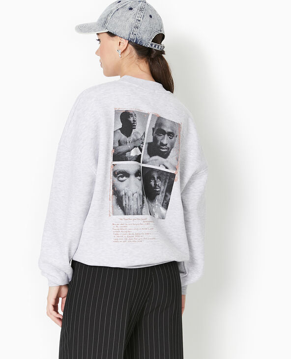 Sweat col rond Tupac gris chiné - Pimkie