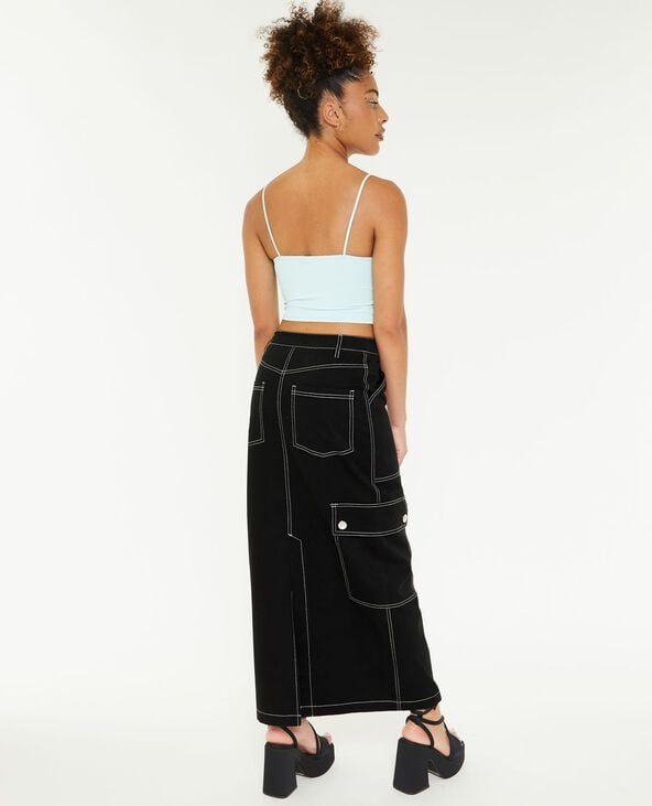 Jupe longue en toile avec surpiqûres noir - Pimkie