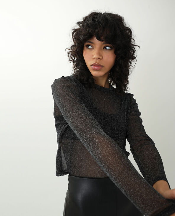 T-shirt pailleté transparent noir - Pimkie