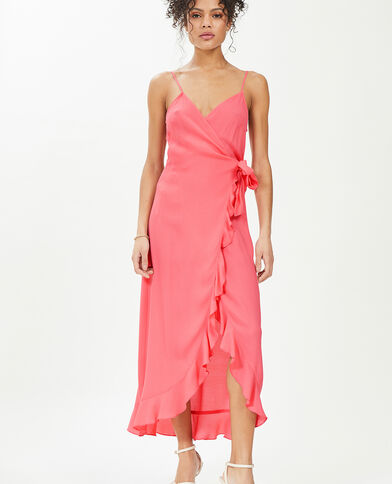 Robe longue porte-feuille avec volants rose - Pimkie
