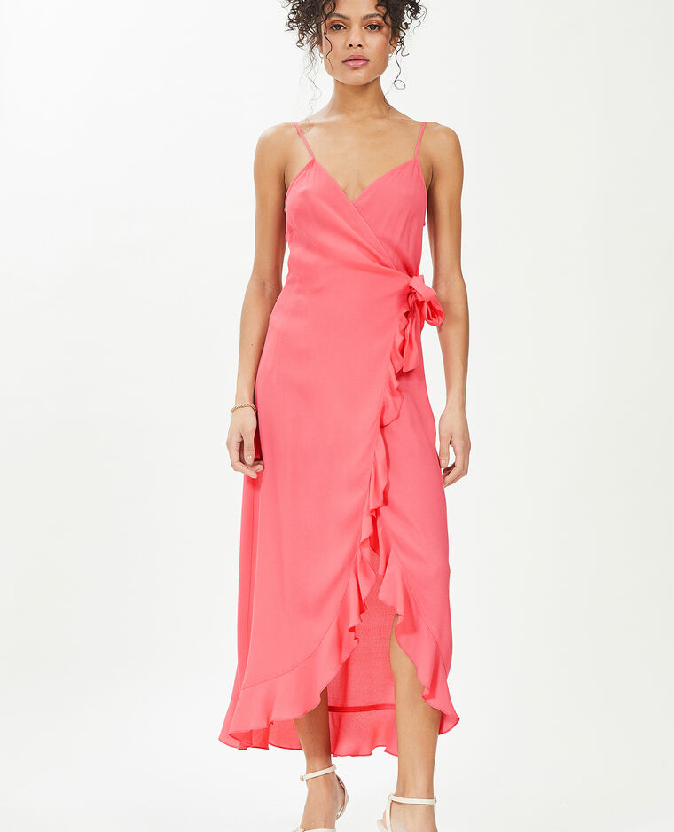 Robe longue porte-feuille avec volants rose - Pimkie