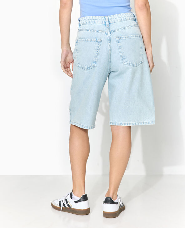 Bermuda en jean avec strass devant bleu clair - Pimkie