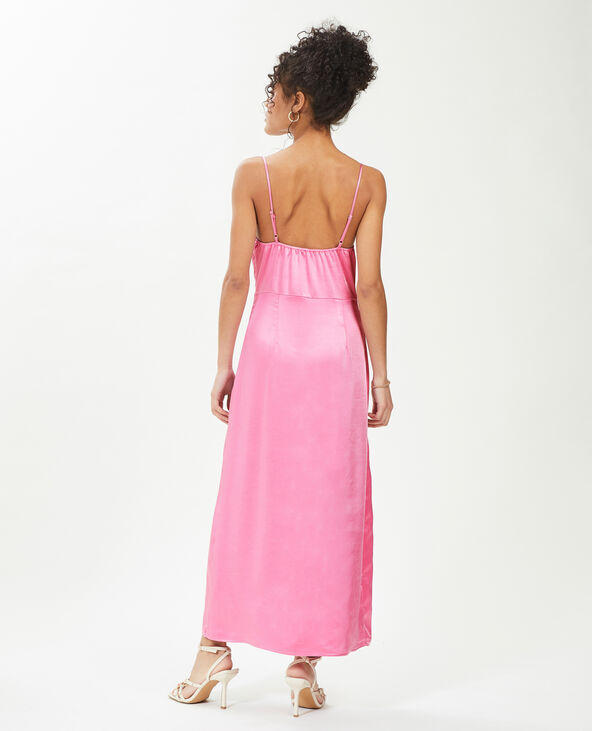 Robe longue tissu satiné encolure bénitier  rose - Pimkie