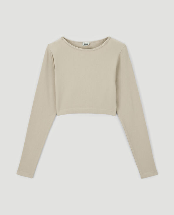 Top court en maille côtelée sans couture beige - Pimkie