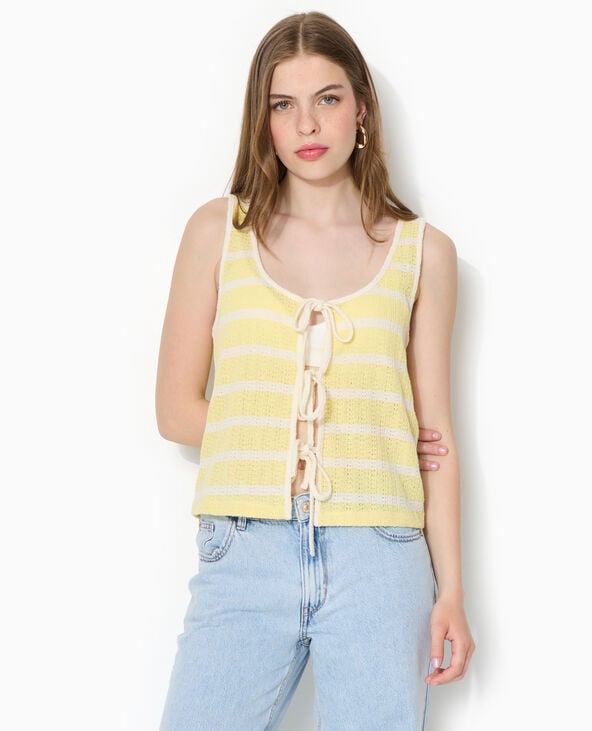 Débardeur en maille fantaisie rayée avec nouettes jaune - Pimkie