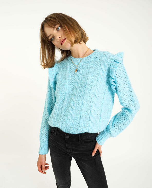 Pull torsadé à volants bleu - Pimkie