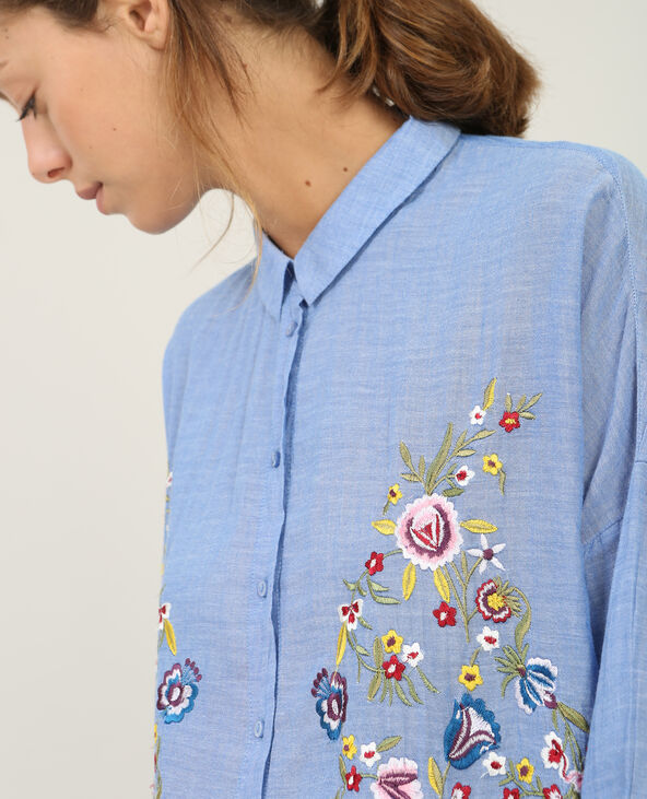 Chemise brodée bleu - Pimkie
