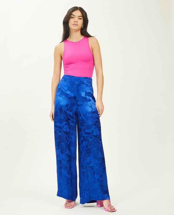 Pantalon large tissu satiné jacquard bleu - Pimkie