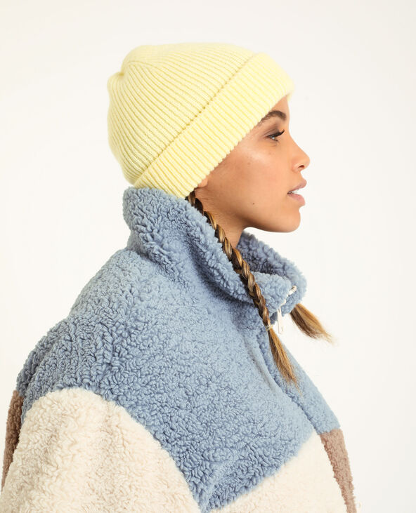 Bonnet avec revers jaune fluo - Pimkie