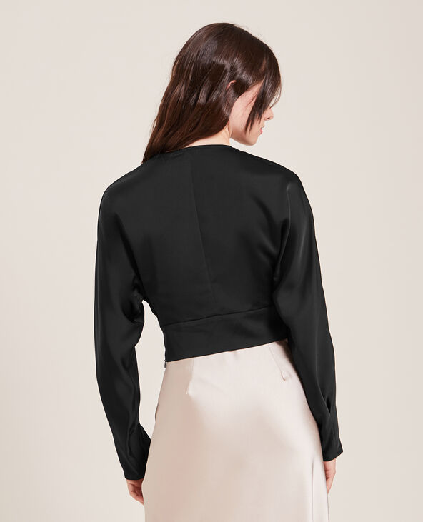 Blouse courte en tissu satiné noir - Pimkie