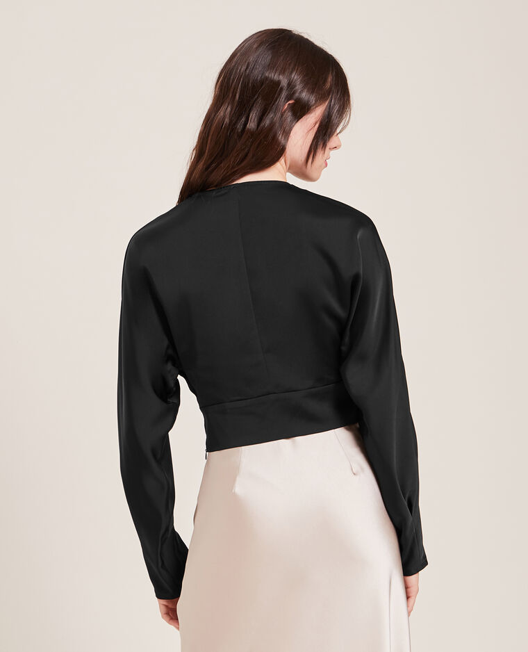 Blouse courte en tissu satiné noir - Pimkie