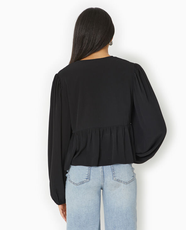 Blouse avec nouettes et manches ballons noir - Pimkie