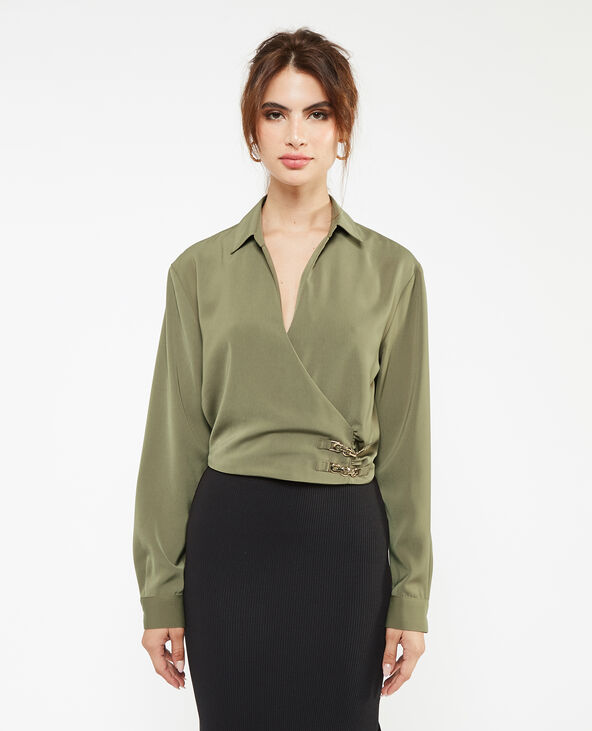 Blouse courte effet cache-cœur vert kaki - Pimkie