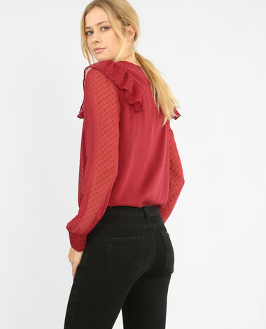 Blouse plumetis et volants bordeaux - Pimkie