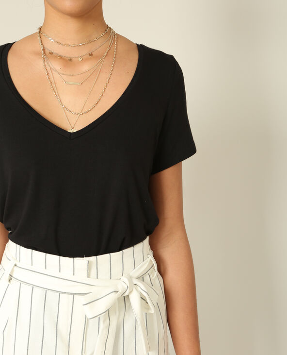 T-shirt à col V noir - Pimkie